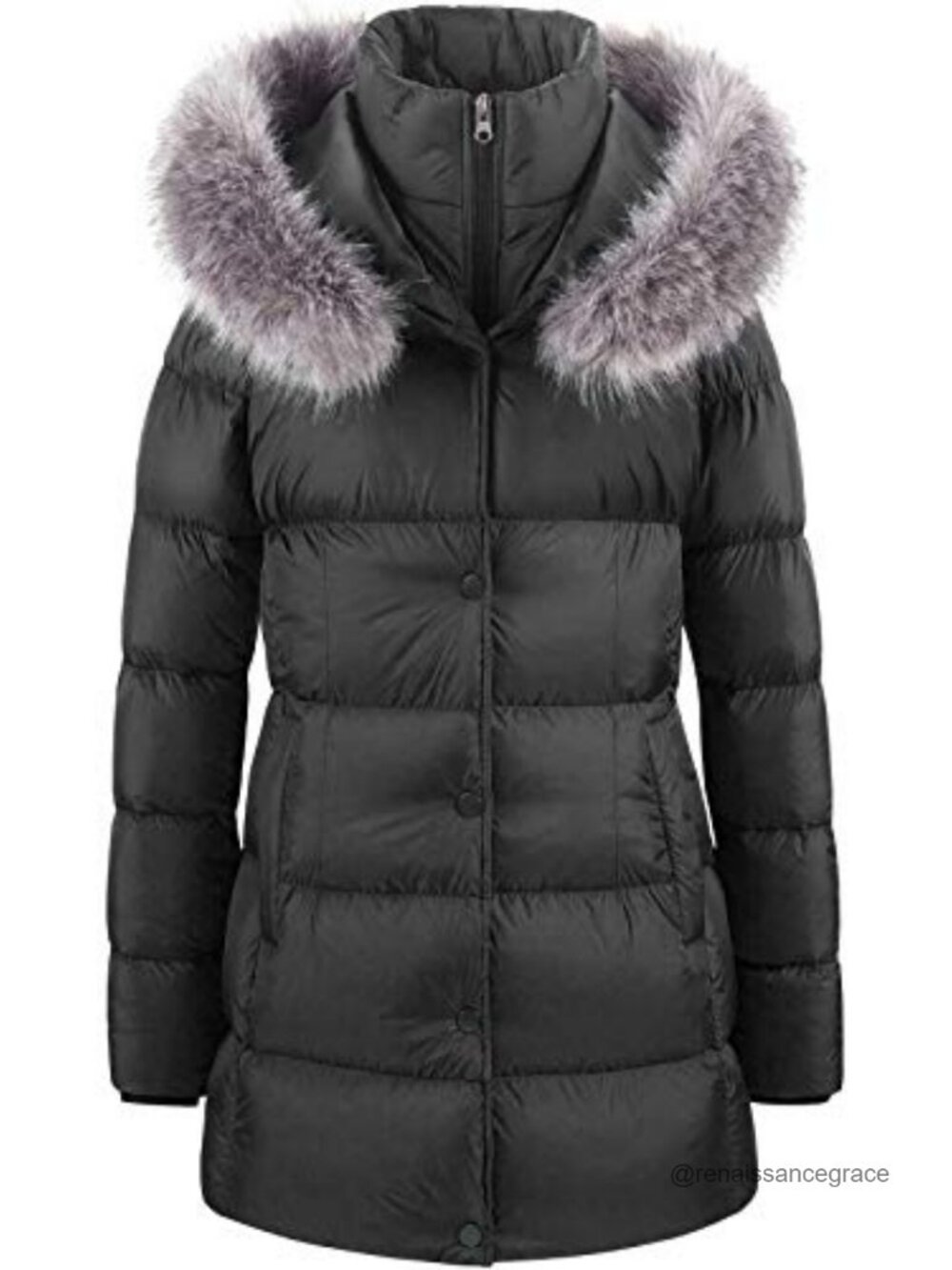 Women's Long Puffer Coat Faux Fur Trim Hooded Winter Snow Jacket